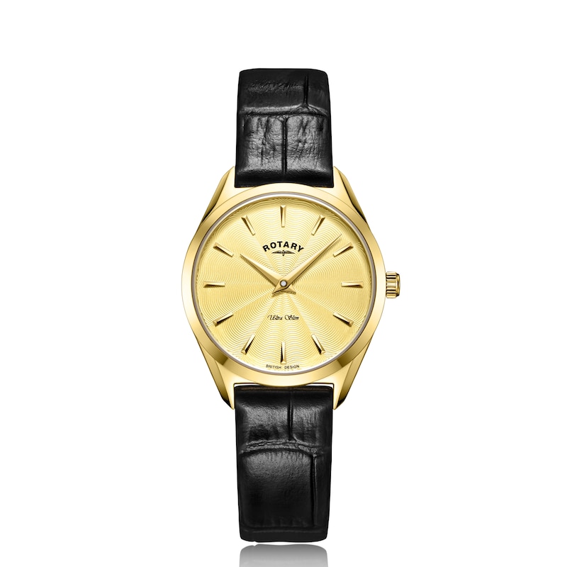 Rotary  Ultra Slim Ladies' Black Leather Strap Watch