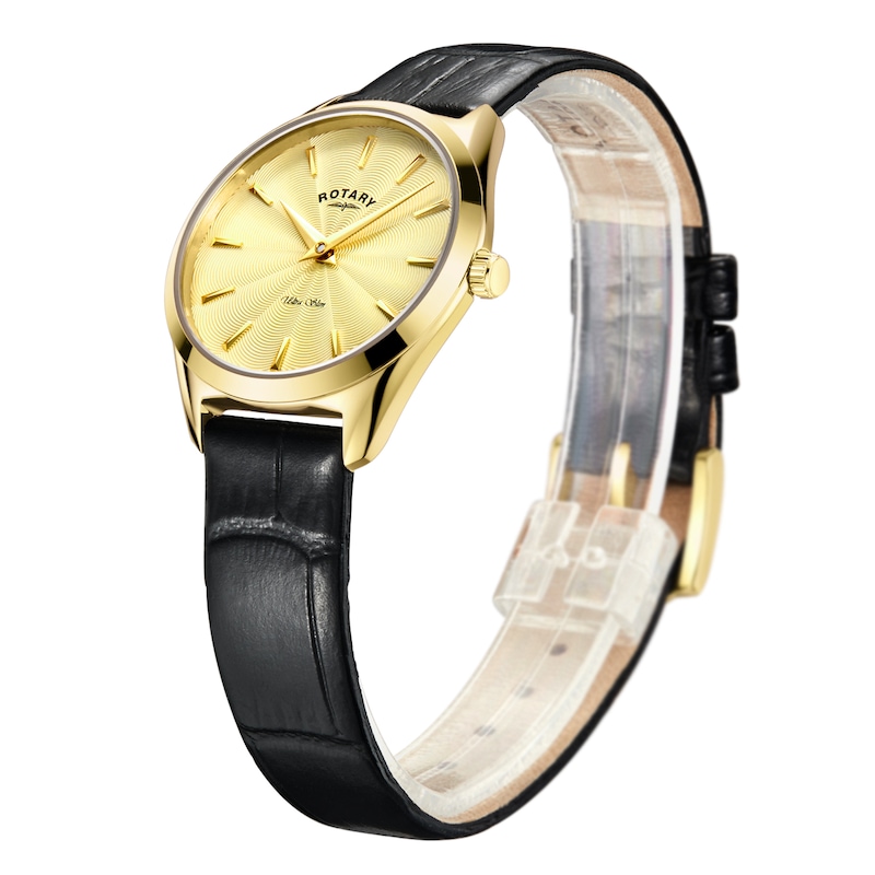 Rotary  Ultra Slim Ladies' Black Leather Strap Watch