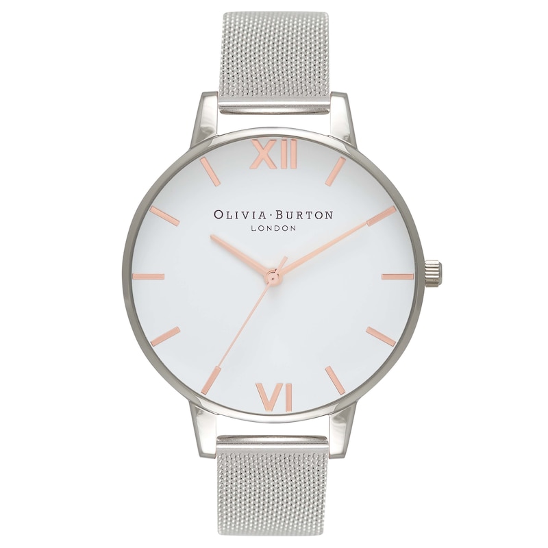 Olivia Burton Big Dial Silver Metal Plated Mesh Watch