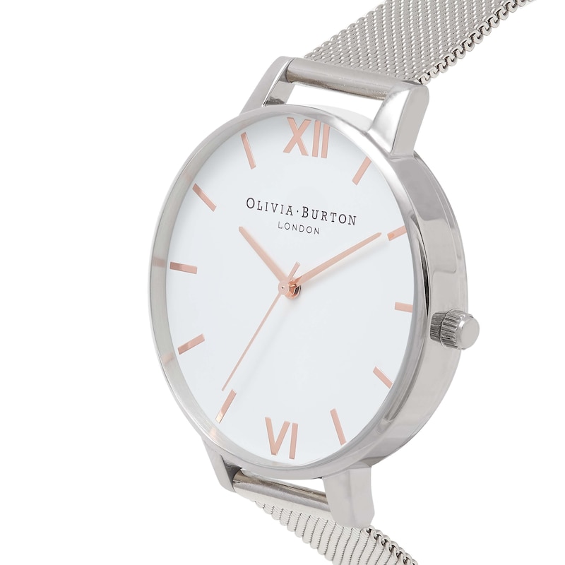 Olivia Burton Big Dial Silver Metal Plated Mesh Watch