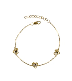 HS Edit HEARTS 18ct Yellow Gold Plated Sterling Silver Triple Hammered Heart Station Bracelet