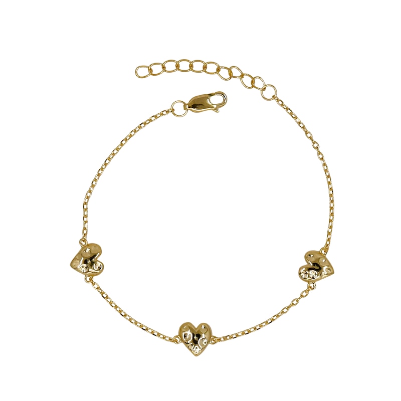 Main Image 1 of HS Edit HEARTS 18ct Yellow Gold Plated Sterling Silver Triple Hammered Heart Station Bracelet