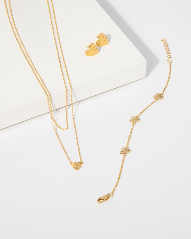 Main Image 7 of HS Edit HEARTS 18ct Yellow Gold Plated Sterling Silver Triple Hammered Heart Station Bracelet