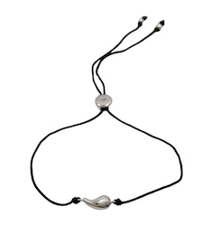 HS Edit TEARDROP Sterling Silver Teardrop Adjustable black Cord Bracelet