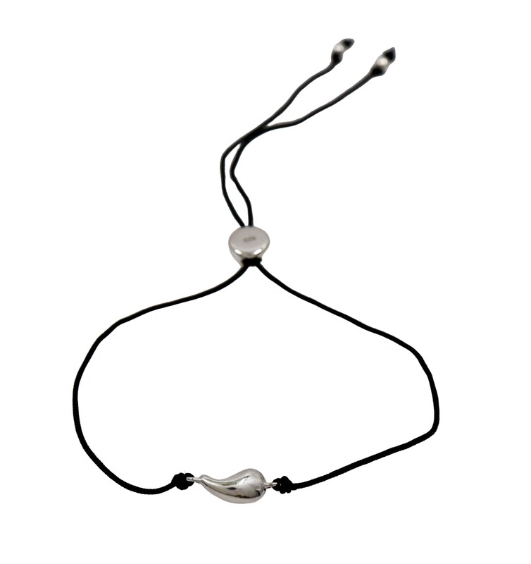 Main Image 1 of HS Edit TEARDROP Sterling Silver Teardrop Adjustable black Cord Bracelet