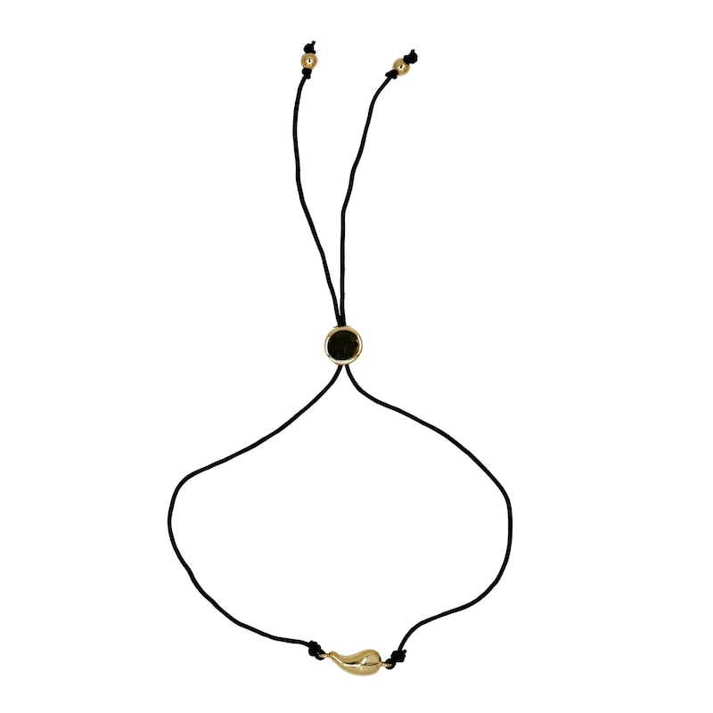 Main Image 1 of HS Edit TEARDROP 18ct Yellow Gold Plated Sterling Silver Teardrop Adjustable Black Cord Bracelet