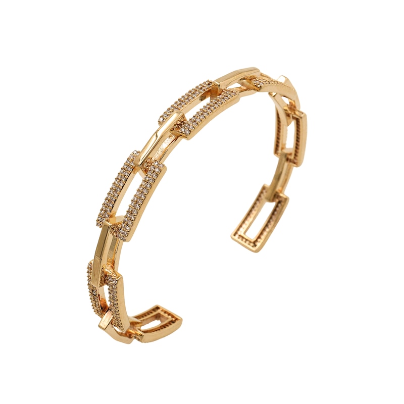 Main Image 2 of HS Edit CHAINS 18ct Yellow Gold Plate & Cubic Zirconia Square Link Bangle