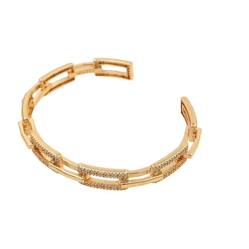 Main Image 3 of HS Edit CHAINS 18ct Yellow Gold Plate & Cubic Zirconia Square Link Bangle