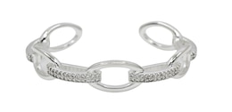 HS Edit CHAINS Sterling Silver Plate & Cubic Zirconia Round Link Bangle