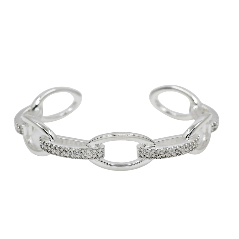 Main Image 1 of HS Edit CHAINS Sterling Silver Plate & Cubic Zirconia Round Link Bangle