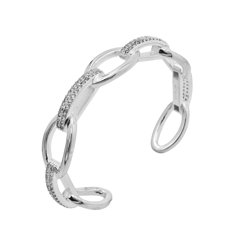 Main Image 2 of HS Edit CHAINS Sterling Silver Plate & Cubic Zirconia Round Link Bangle