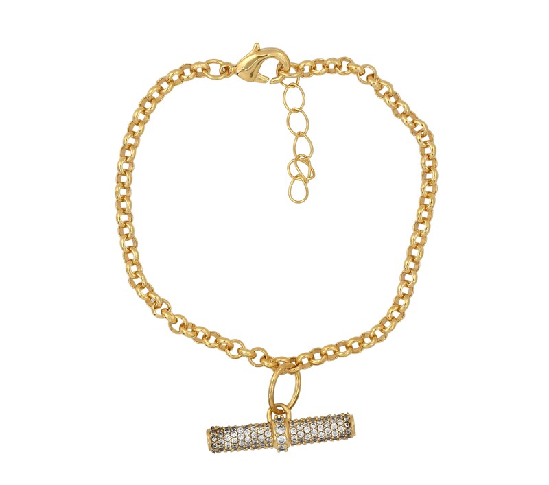 Main Image 1 of HS Edit T-BAR 18ct Yellow Gold Plated Large Cubic Zirconia T-Bar Bracelet