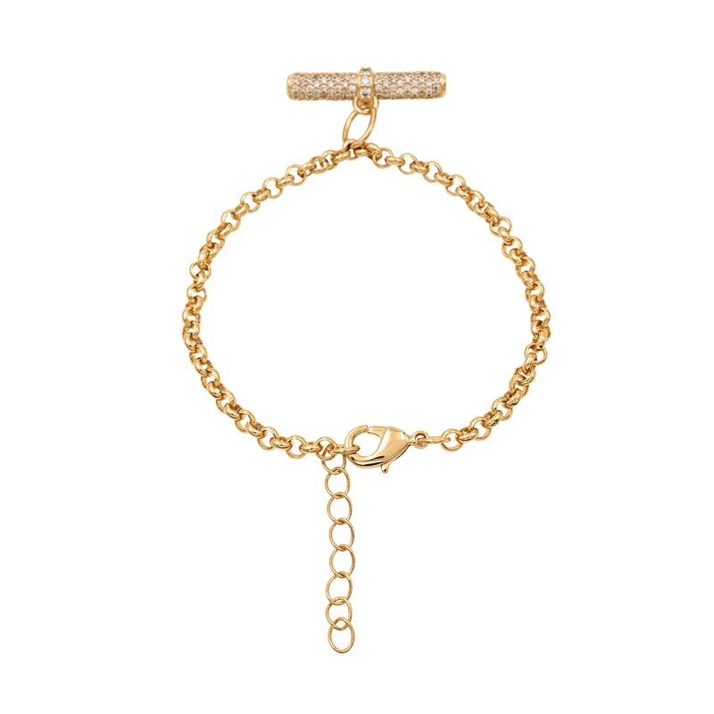 Main Image 2 of HS Edit T-BAR 18ct Yellow Gold Plated Large Cubic Zirconia T-Bar Bracelet