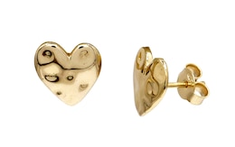 HS Edit HEARTS 18ct Yellow Gold Plated Sterling Silver Hammered Heart Stud Earrings
