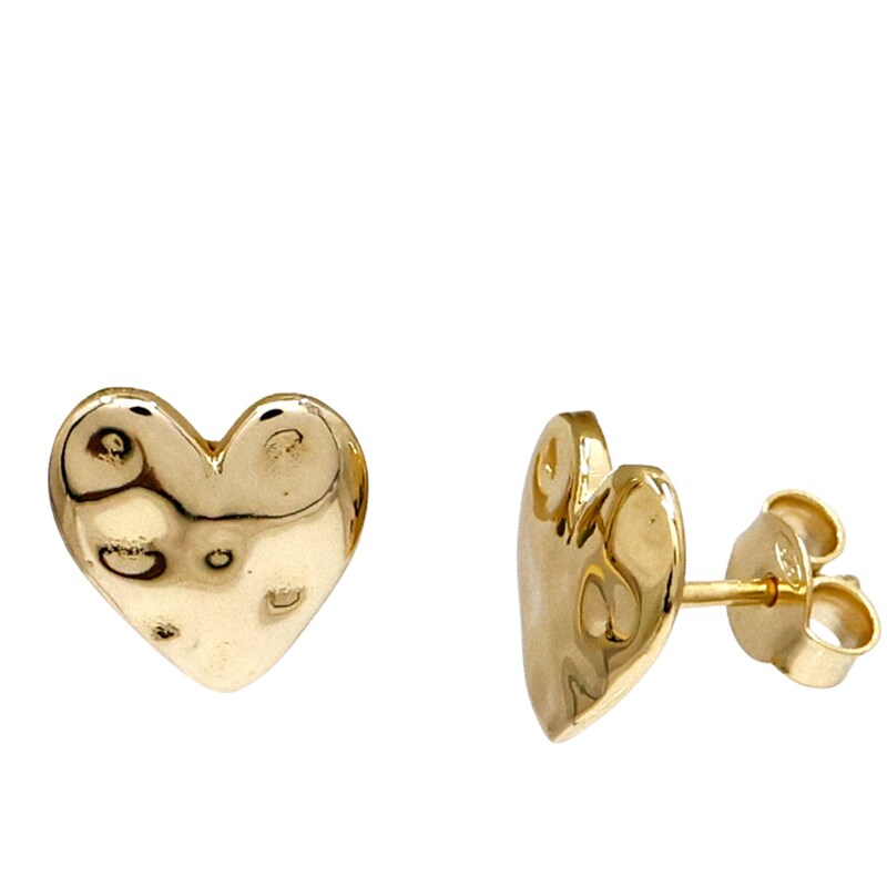 Main Image 1 of HS Edit HEARTS 18ct Yellow Gold Plated Sterling Silver Hammered Heart Stud Earrings