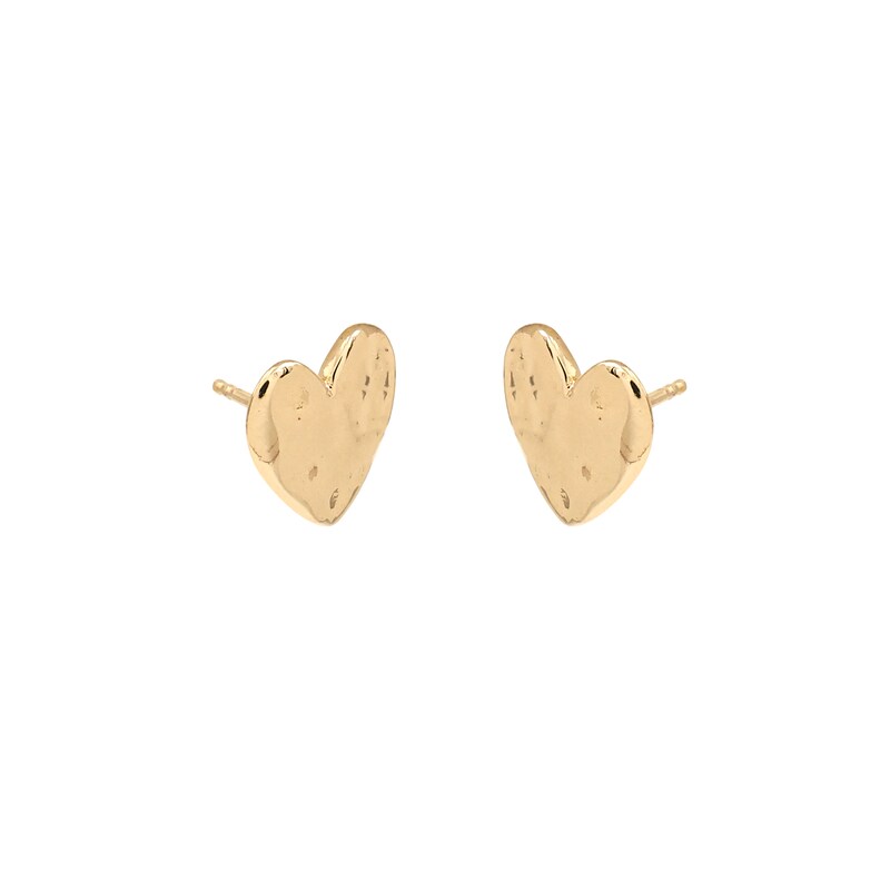 Main Image 2 of HS Edit HEARTS 18ct Yellow Gold Plated Sterling Silver Hammered Heart Stud Earrings