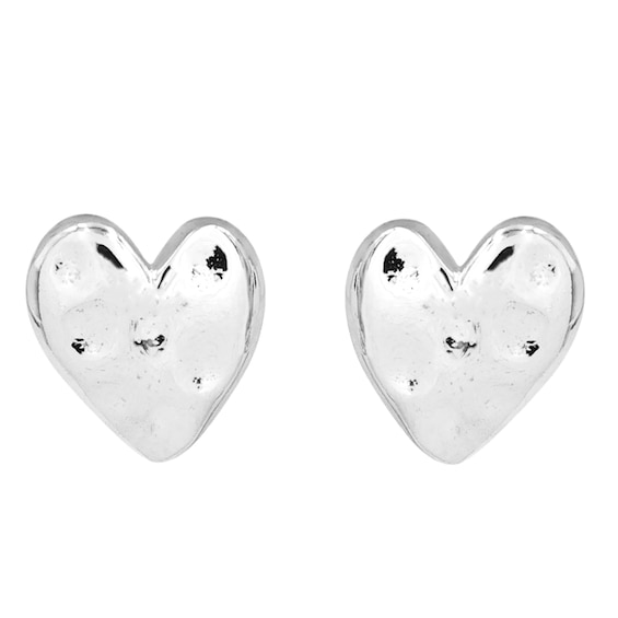 HS Edit HEARTS Sterling Silver Hammered Heart Stud Earrings
