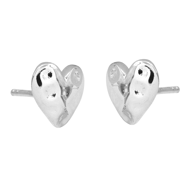 Main Image 2 of HS Edit HEARTS Sterling Silver Hammered Heart Stud Earrings