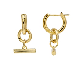 HS Edit T-BAR 18ct Yellow Gold Plated Sterling Silver T-Bar Drop Hoop Earrings