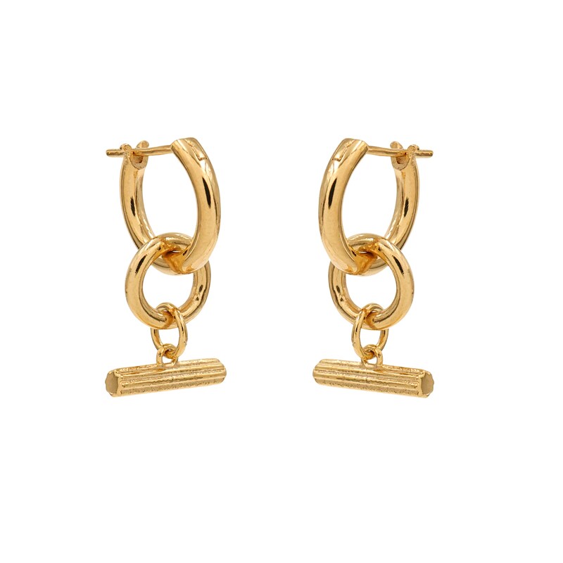 Main Image 2 of HS Edit T-BAR 18ct Yellow Gold Plated Sterling Silver T-Bar Drop Hoop Earrings