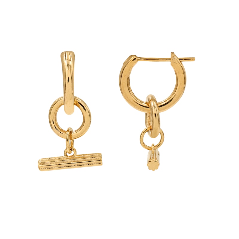 Main Image 3 of HS Edit T-BAR 18ct Yellow Gold Plated Sterling Silver T-Bar Drop Hoop Earrings