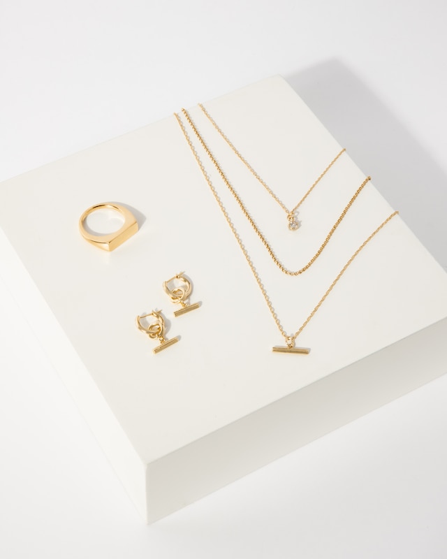 Main Image 4 of HS Edit T-BAR 18ct Yellow Gold Plated Sterling Silver T-Bar Drop Hoop Earrings