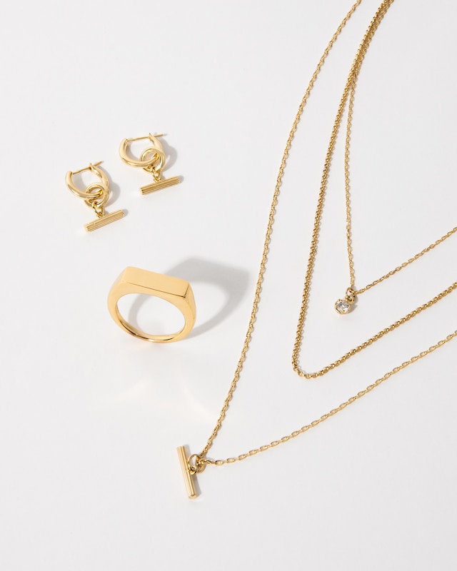 Main Image 5 of HS Edit T-BAR 18ct Yellow Gold Plated Sterling Silver T-Bar Drop Hoop Earrings