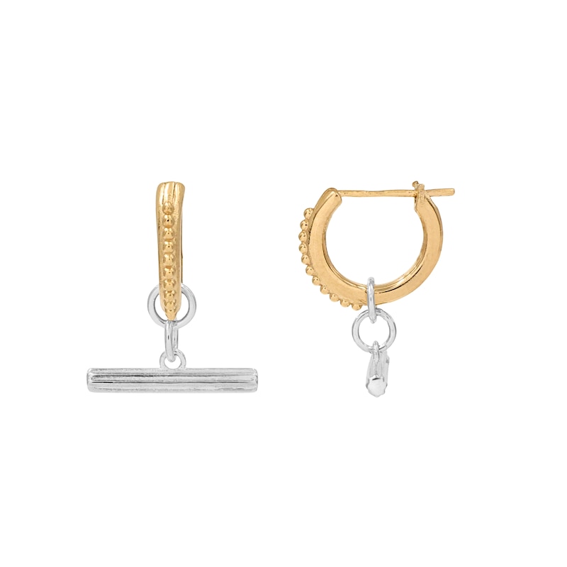 Main Image 3 of HS Edit T-BAR 18ct Yellow Gold Plate & Sterling Silver Textured T-Bar Drop Hoop Earrings