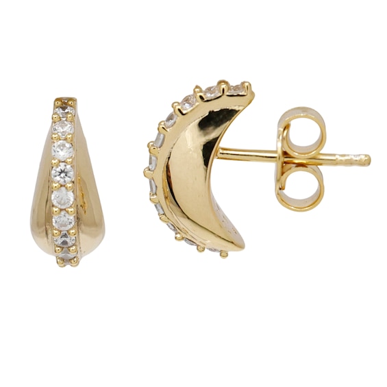 HS Edit TEARDROP 18ct Yellow Gold Plate & Cubic Zirconia Chunky Drop Stud Earrings