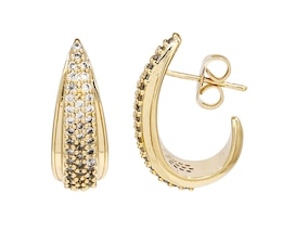 HS Edit TEARDROP 18ct Yellow Gold Plate & Cubic Zirconia Chunky Half Hoop Earrings