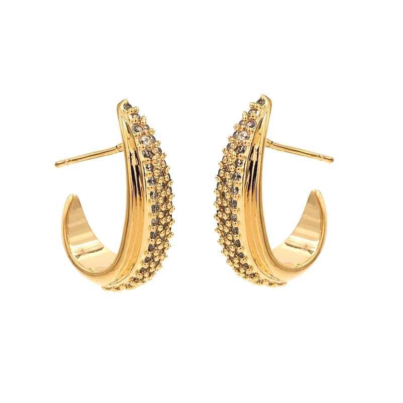 Main Image 2 of HS Edit TEARDROP 18ct Yellow Gold Plate & Cubic Zirconia Chunky Half Hoop Earrings