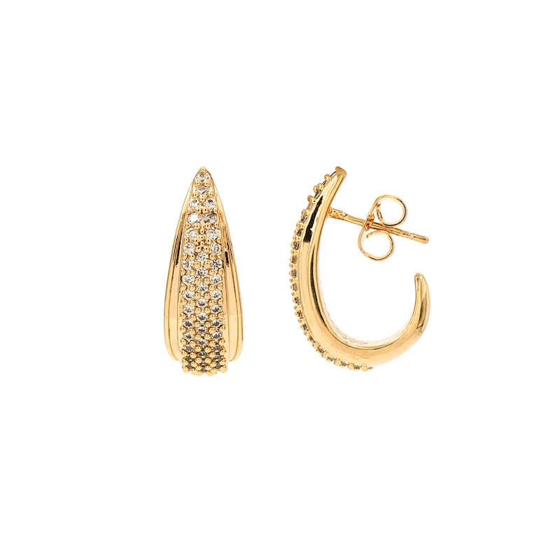 Main Image 3 of HS Edit TEARDROP 18ct Yellow Gold Plate & Cubic Zirconia Chunky Half Hoop Earrings