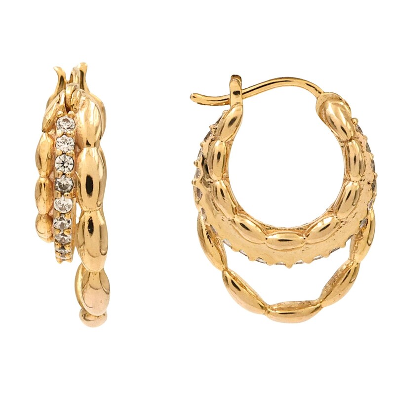 Main Image 1 of HS Edit CHAINS 18ct Yellow Gold Plate & Cubic Zirconia Triple Hoop Earrings