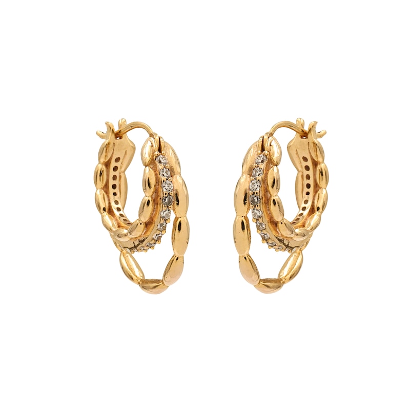 Main Image 3 of HS Edit CHAINS 18ct Yellow Gold Plate & Cubic Zirconia Triple Hoop Earrings
