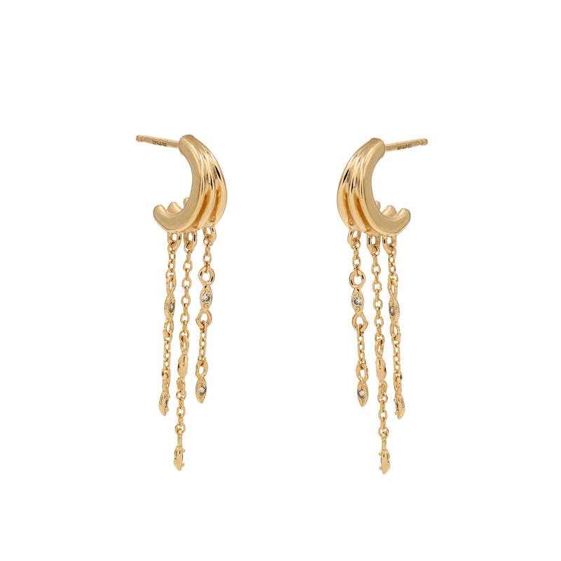 Main Image 2 of HS Edit CHAINS 18ct Yellow Gold Plate & Cubic Zirconia Chain Drop Hoop Earrings