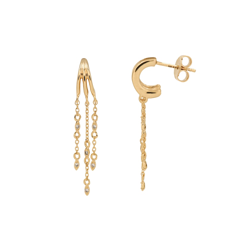 Main Image 3 of HS Edit CHAINS 18ct Yellow Gold Plate & Cubic Zirconia Chain Drop Hoop Earrings