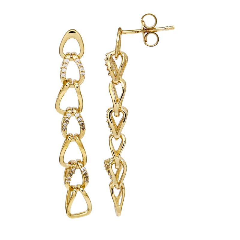 Main Image 1 of HS Edit CHAINS 18ct Yellow Gold Plated Sterling Silver & Cubic Zirconia Link Chain Drop Earrings