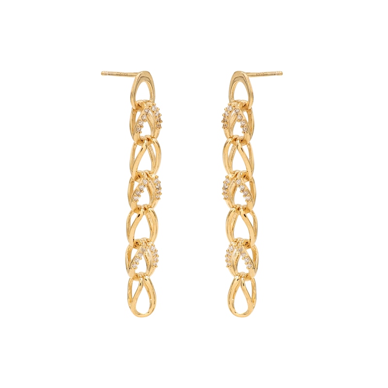Main Image 2 of HS Edit CHAINS 18ct Yellow Gold Plated Sterling Silver & Cubic Zirconia Link Chain Drop Earrings