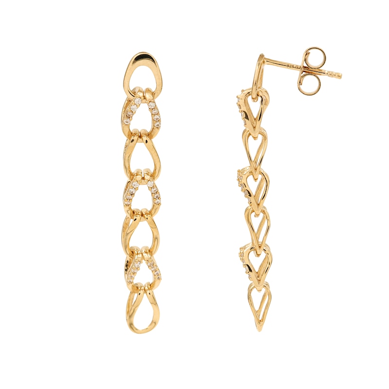 Main Image 3 of HS Edit CHAINS 18ct Yellow Gold Plated Sterling Silver & Cubic Zirconia Link Chain Drop Earrings