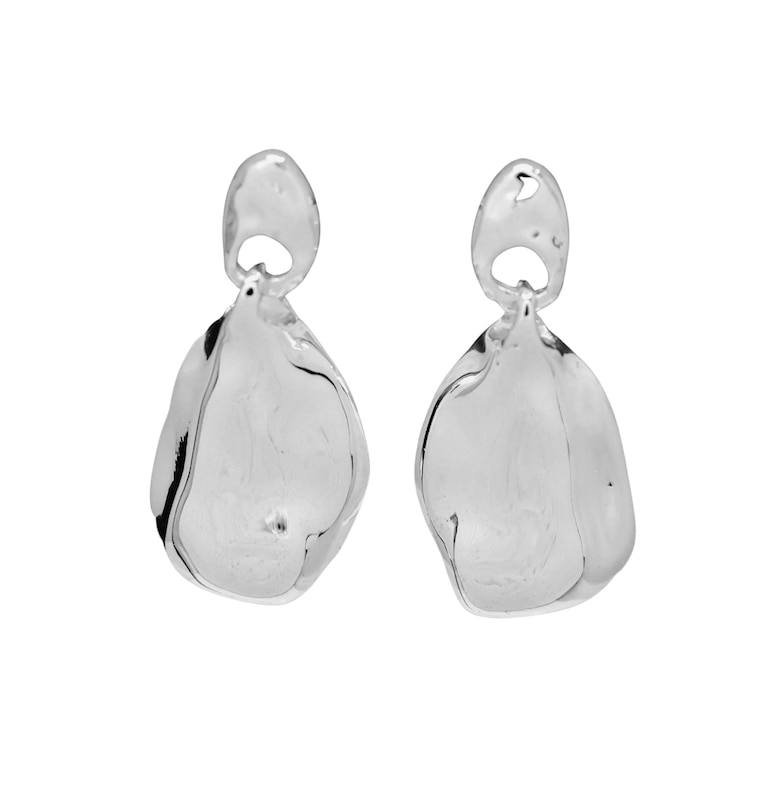 Main Image 1 of HS Edit MOLTEN Sterling Silver Moulded Organic Pebble Drop Earrings