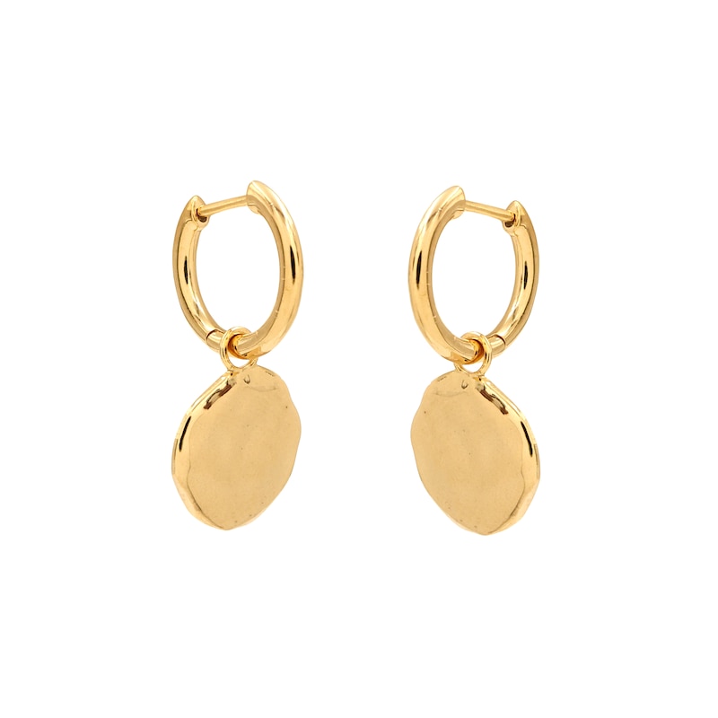Main Image 2 of HS Edit MOLTEN 18ct Yellow Gold Plated Moulded Coin Hoop Drop Earrings