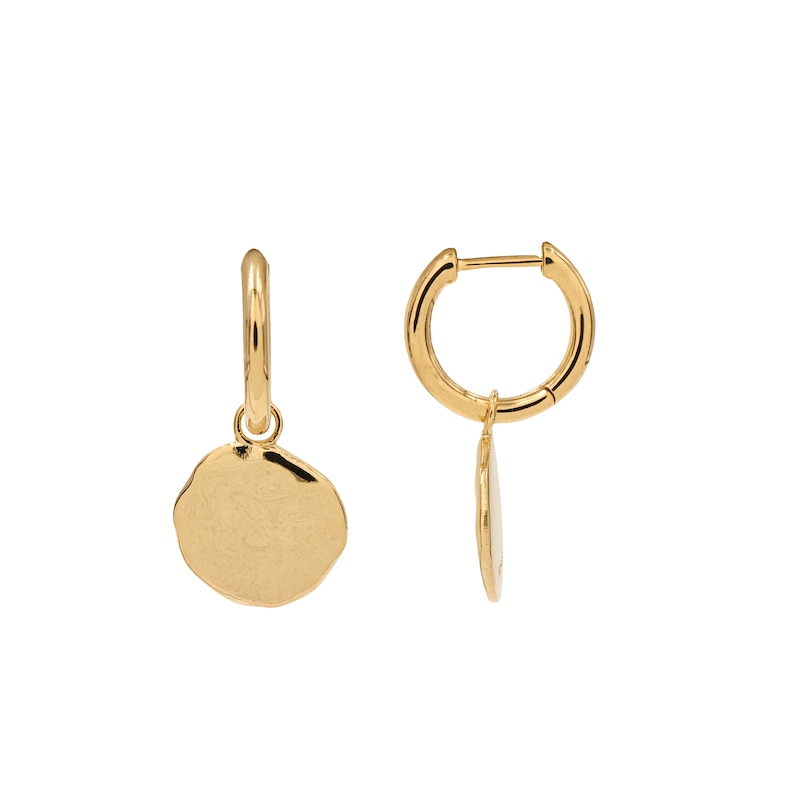Main Image 3 of HS Edit MOLTEN 18ct Yellow Gold Plated Moulded Coin Hoop Drop Earrings
