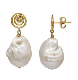 HS Edit MOLTEN 18ct Yellow Gold Plated Sterling Silver Moulded Swirl Baroque Pearl Drop Earrings