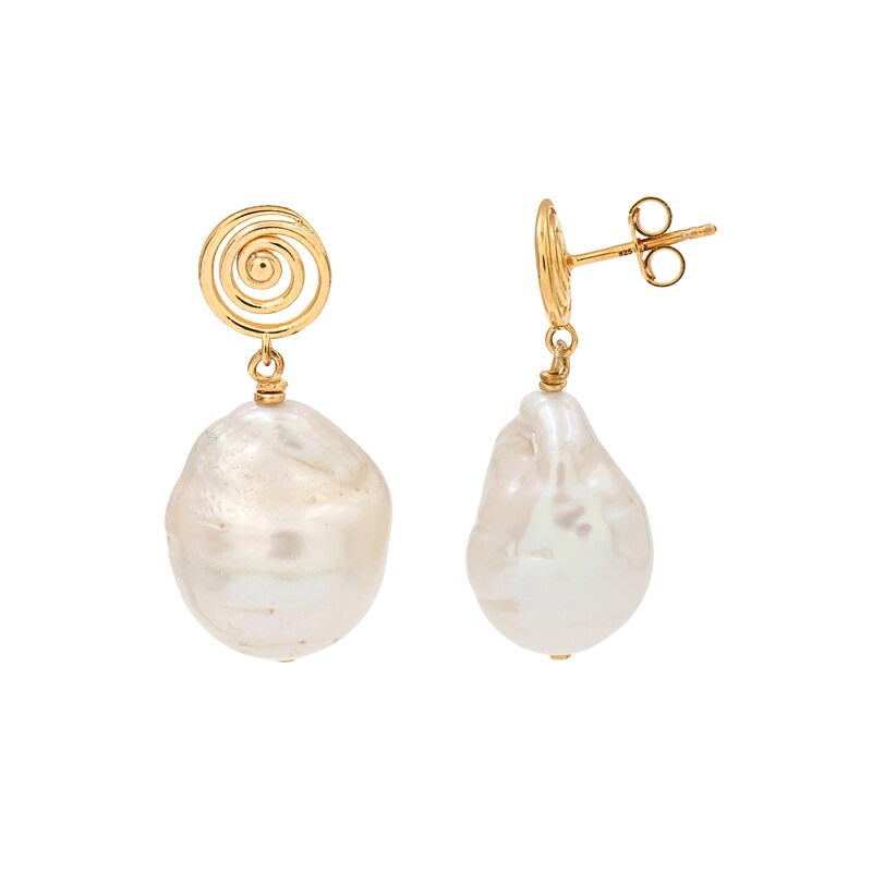 Main Image 3 of HS Edit MOLTEN 18ct Yellow Gold Plated Sterling Silver Moulded Swirl Baroque Pearl Drop Earrings