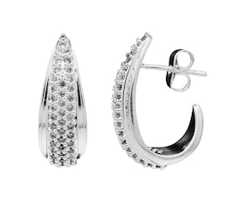 HS Edit TEARDROP Sterling Silver Plate & Cubic Zirconia Chunky Half Hoop Earrings