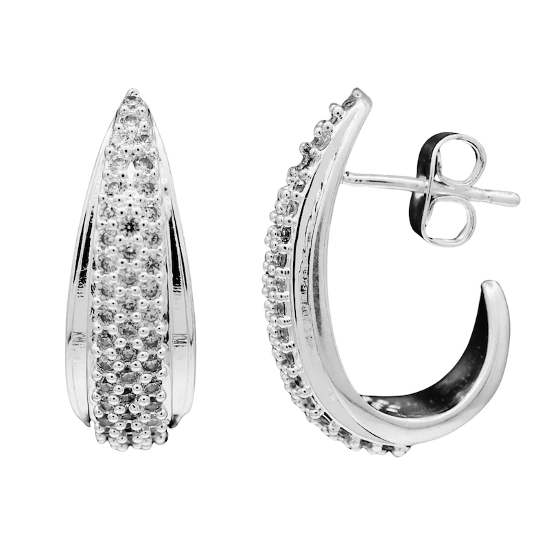 Main Image 1 of HS Edit TEARDROP Sterling Silver Plate & Cubic Zirconia Chunky Half Hoop Earrings
