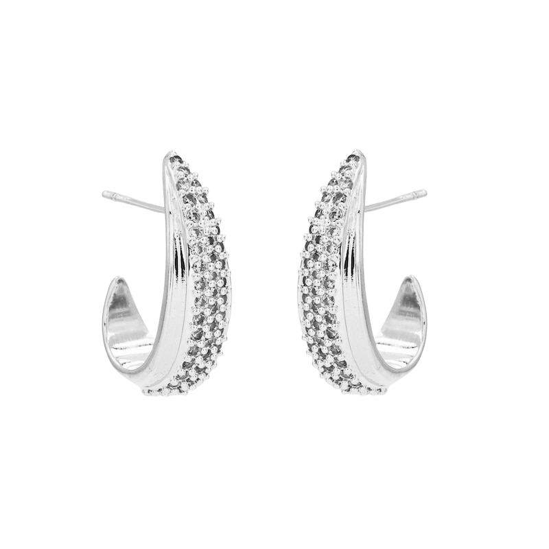 Main Image 2 of HS Edit TEARDROP Sterling Silver Plate & Cubic Zirconia Chunky Half Hoop Earrings