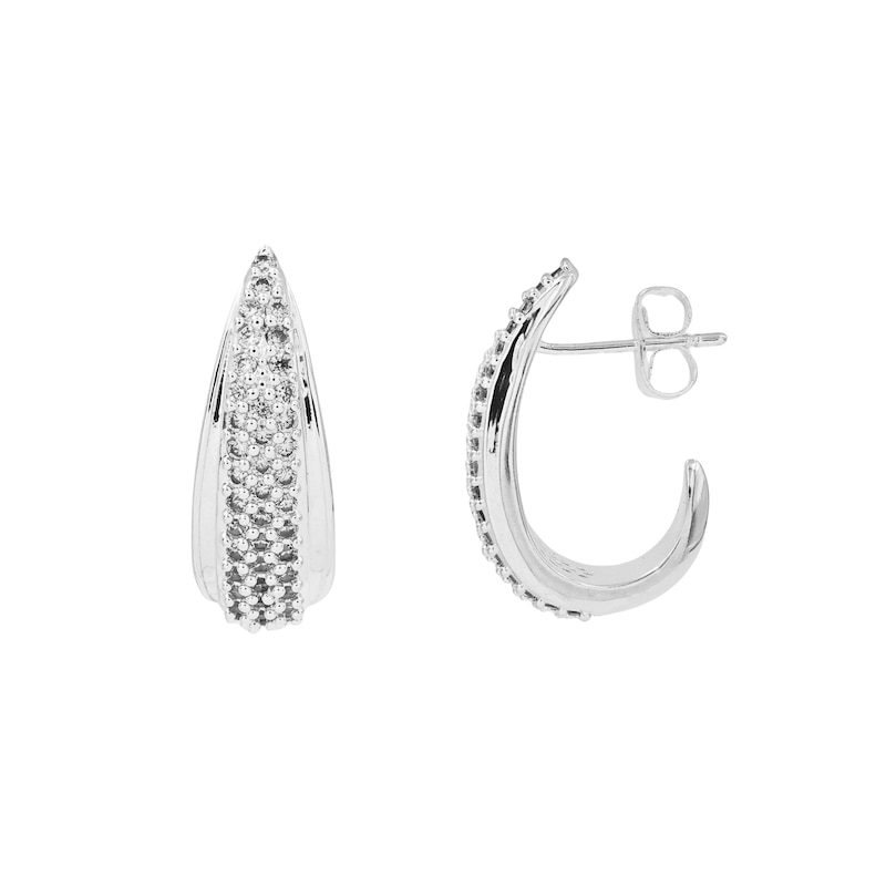 Main Image 3 of HS Edit TEARDROP Sterling Silver Plate & Cubic Zirconia Chunky Half Hoop Earrings