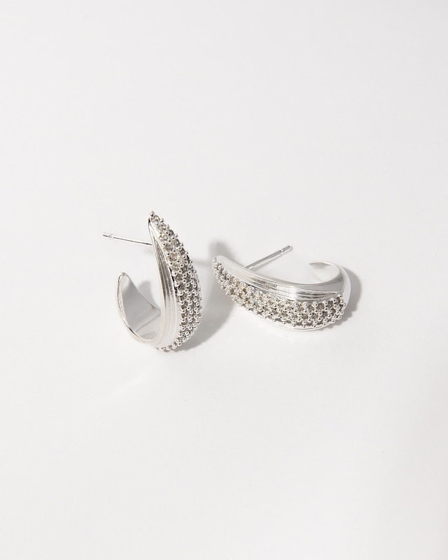 Main Image 4 of HS Edit TEARDROP Sterling Silver Plate & Cubic Zirconia Chunky Half Hoop Earrings
