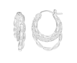 HS Edit CHAINS Sterling Silver & Cubic Zirconia Triple Hoop Earrings
